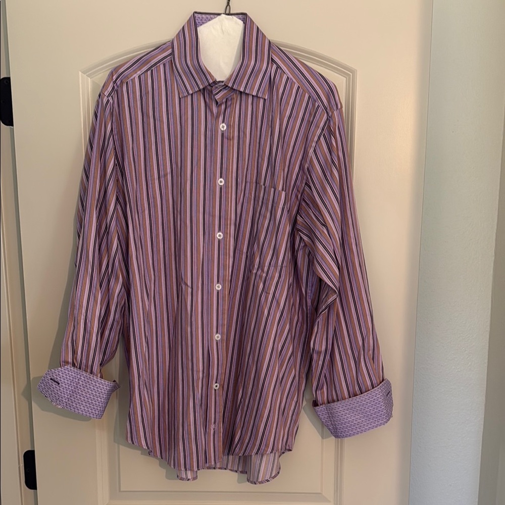 Purple Casual Button Down Shirt with Stripes